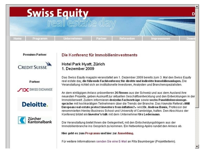 Swiss Equity real estate day 1. Dezember 2009