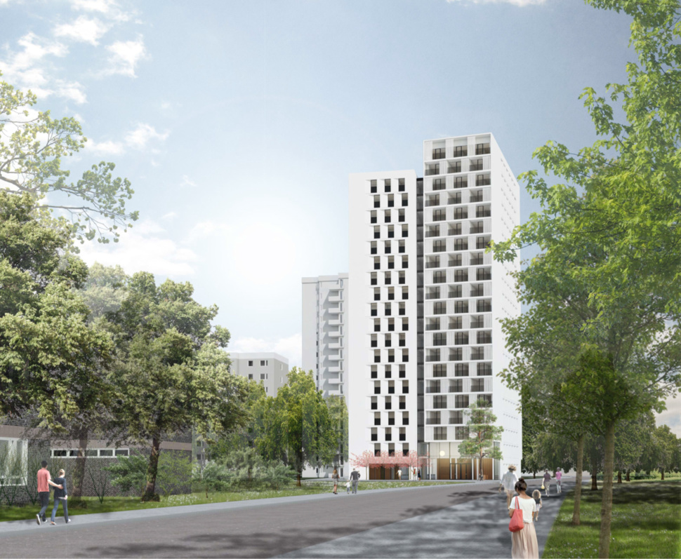 Espaces d’habitation contemporains dans le quartier de Gropiusstadt, à Berlin : Implenia construira 151 appartements. (Illustration : S&P Sahlmann GmbH, Potsdam)