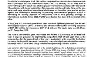 V-ZUG Group significantly increases net sales and operating result compared to the previous year